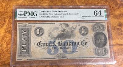得物收藏 Chase Auction 第35期 - - 外钞、银元、民国钞和人民币混合场！持续更新中！ - 1840年新奥尔良50美元，PMG64！