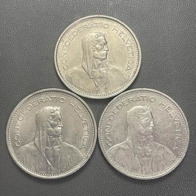 回流0201 - 瑞士1968、1970、1990年5瑞士法郎3枚