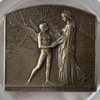 掌中浮雕-藏着的欧洲第051场 - 1893年美国芝加哥世博会法国参展纪念镀银铜章，50*53mm，雕刻大师罗蒂O.roty