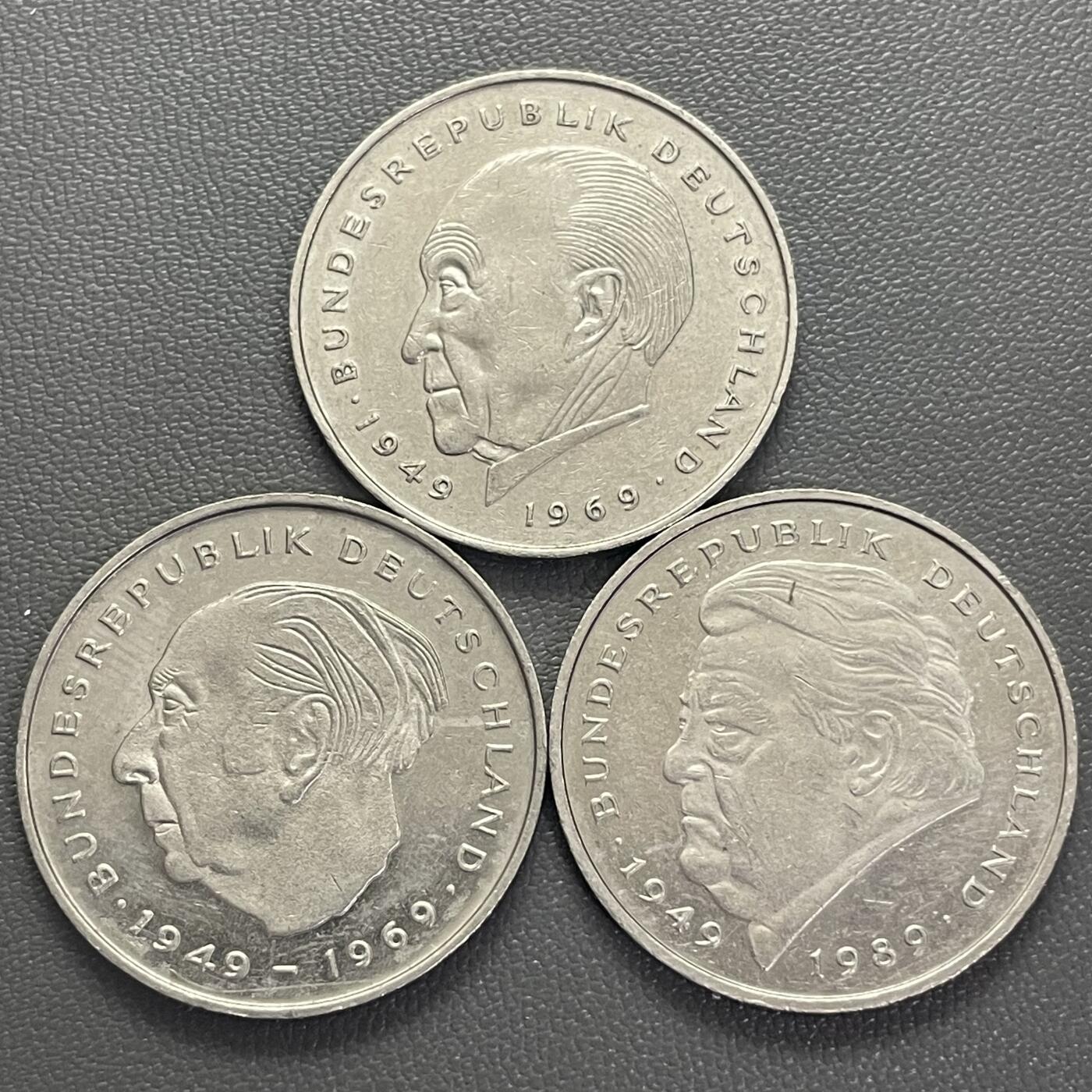 回流0201 联邦德国（西德）2马克纪念币3枚
