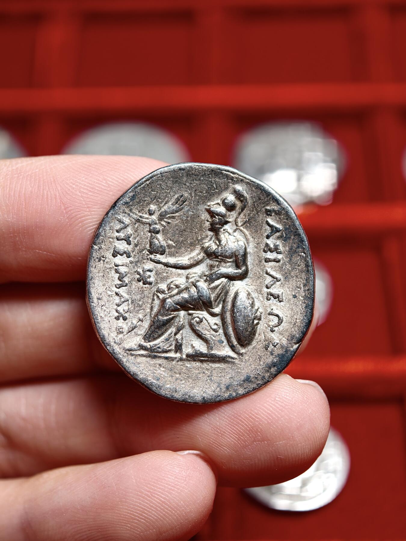 古希腊亚历山大大帝公羊角雅典娜女神四德银币