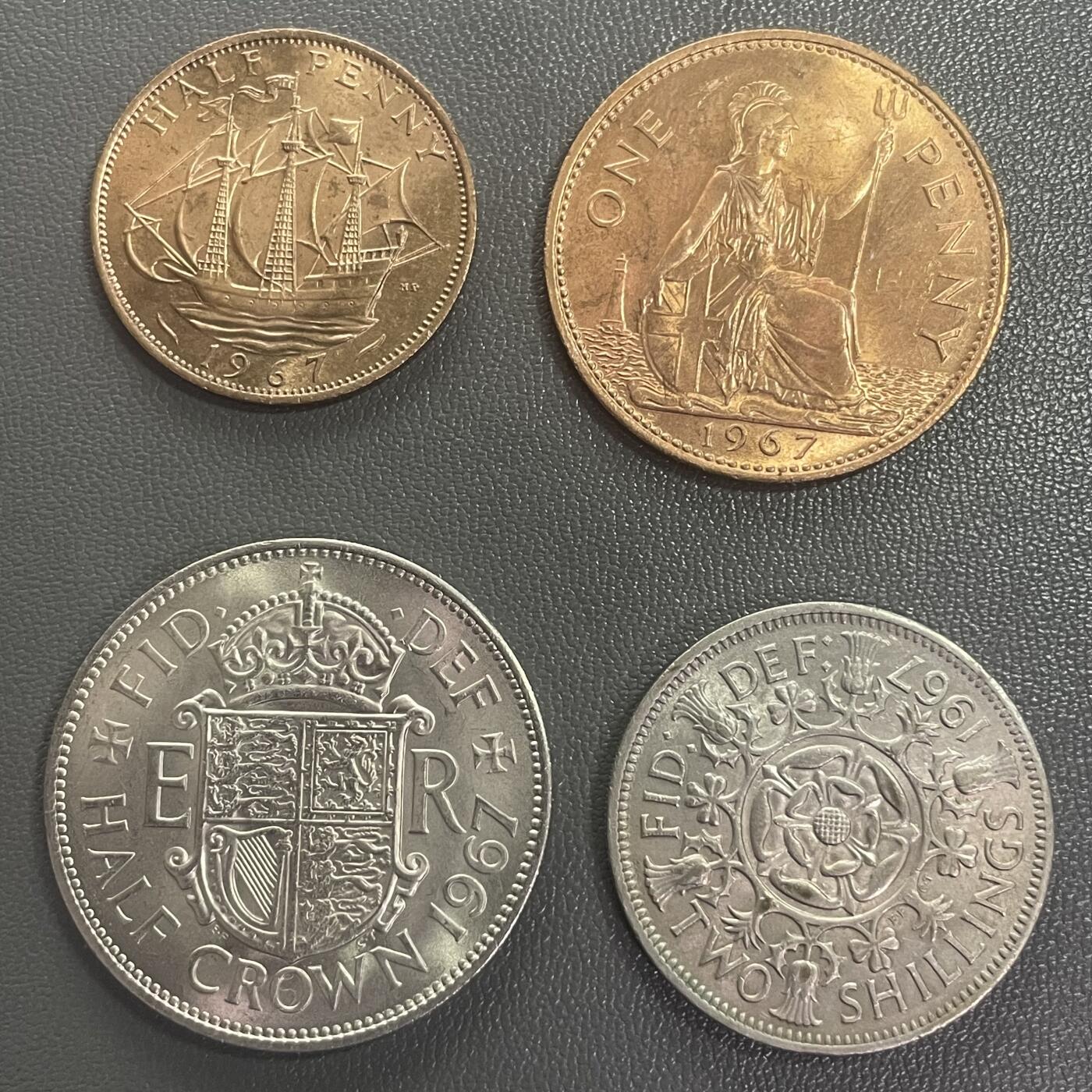 回流0201 英国1967年硬币一组四枚