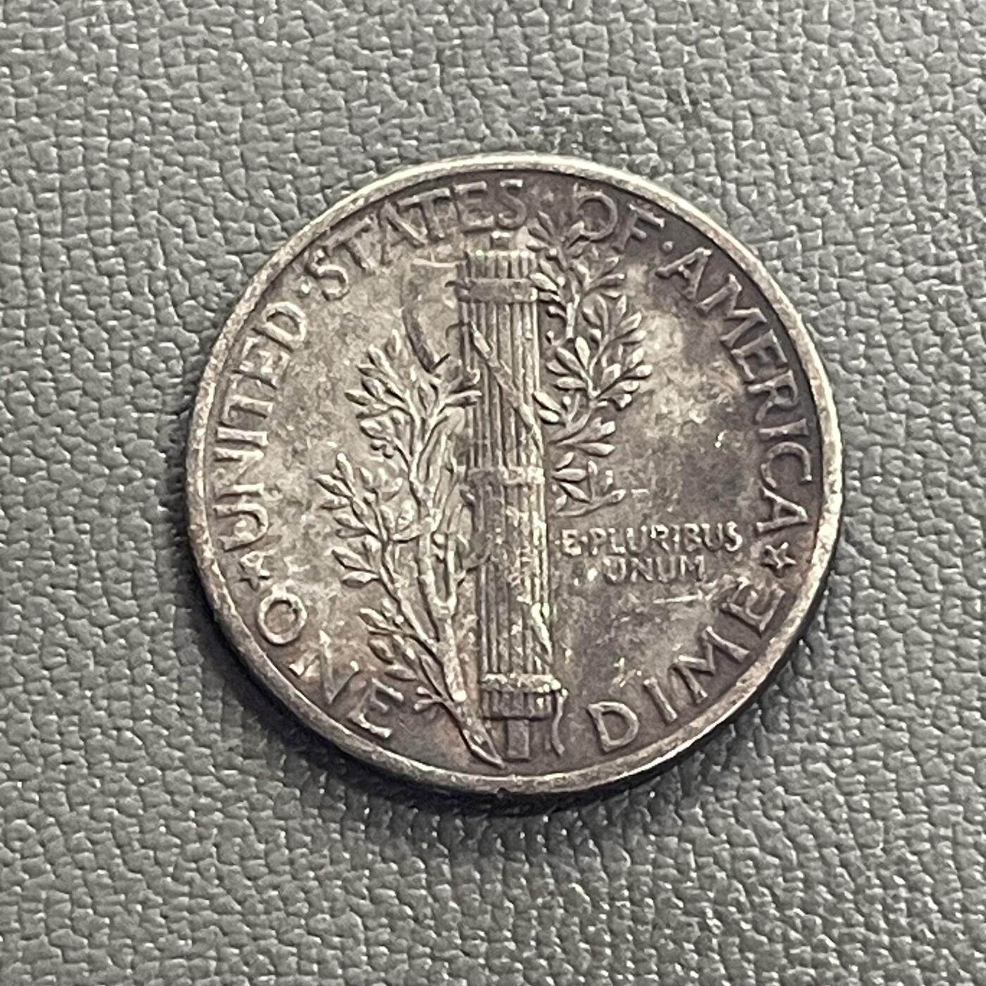 回流0201 美国1943年10美分墨丘利小飞侠银币 银价2.5*0.9*24=54元