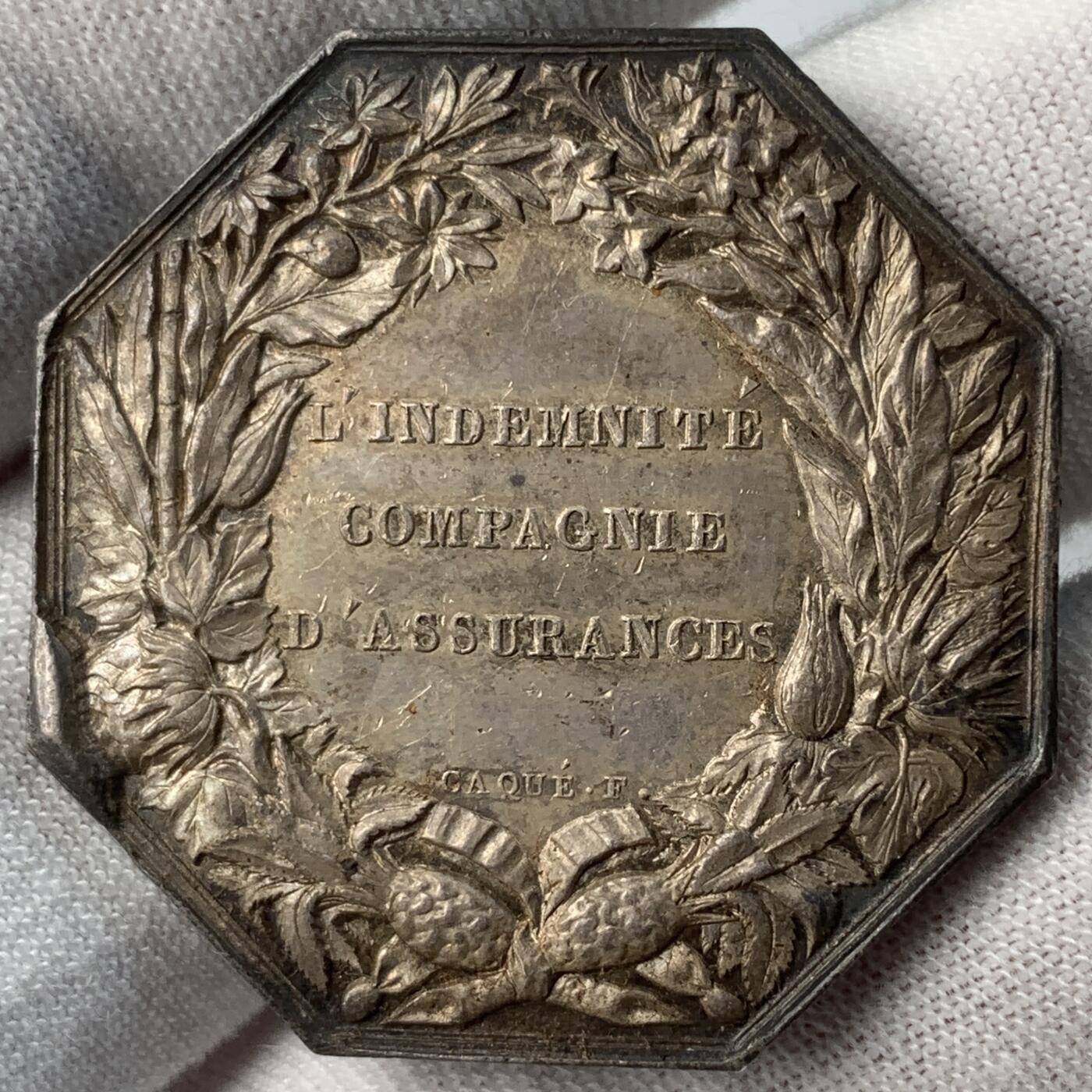 掌中浮雕-藏着的欧洲第051场 1836年法国保险公司八角银章，34.6mm，19.37g