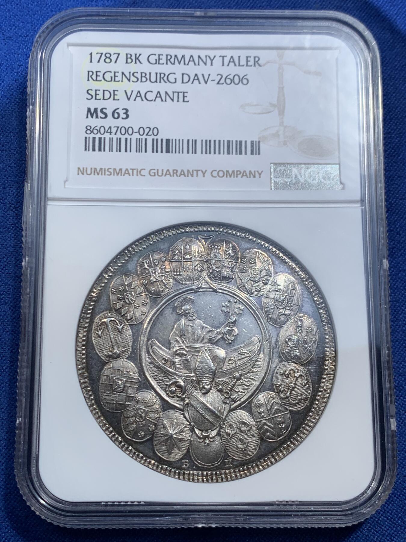 《竞宝斋》第462场 周日，周一，2场连拍 （全场包邮）欢迎送拍 NGC MS63 雷根斯堡主教区 1787BK 缺位泰勒大银 稀少单年 极致工艺 不二之选