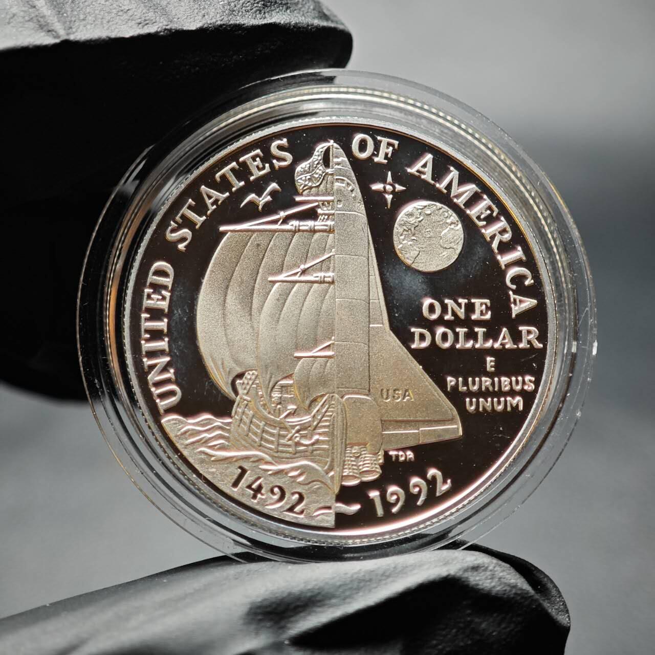 金瓯小拍第三期 古今币章 银价专场 美国哥伦布发现新大陆500周年精制银币1992年 26.8克 无盒证