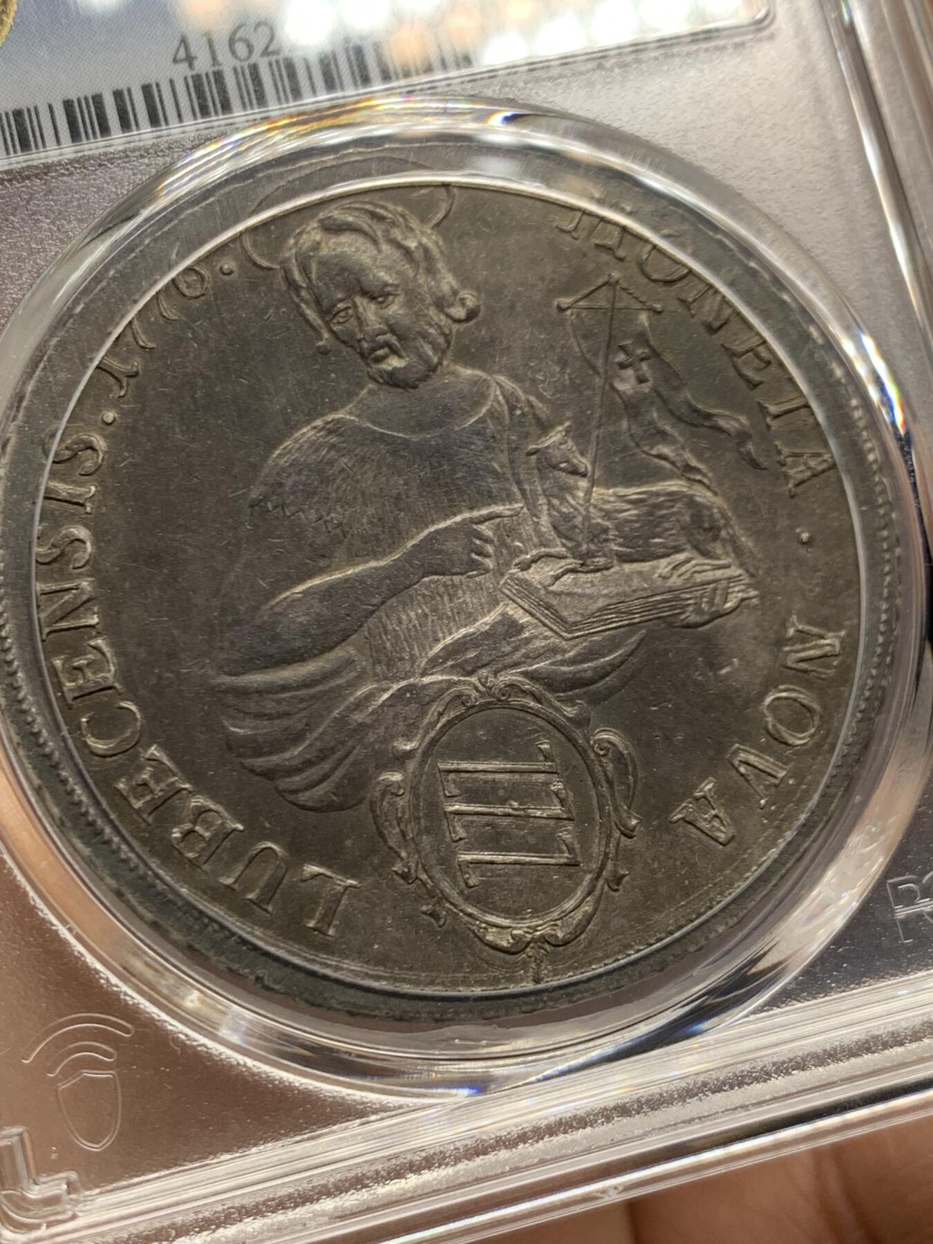《竞宝斋》第462场 周日，周一，2场连拍 （全场包邮）欢迎送拍 PCGS AU55 德国 1776年  吕贝克自由汉萨城市 圣约翰与羔羊泰勒大银币 稀见品种 独年发行
