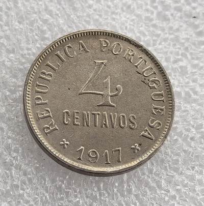 外国优质老铜币高银银币，周六九点倒数截拍，满百包邮，持续收拍 - 葡萄牙1917 年 4 分，正面为戴月桂枝的自由女神头像，珠圈边饰精致；背面铸国名、面值与年份，设计简约大气。一战时期发行，百年品相完整，包浆自然，是葡萄牙早期共和国货币收藏的特色佳品。