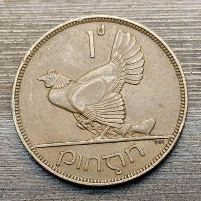 【铜匠收藏】★第141★散币专场 不寄存，30包邮。不满30元，支付5元运费。《接受代拍 代送NGC评级》 - 97【无寄存】爱尔兰 1937年 1便士 铜币 母鸡 小鸡 竖琴