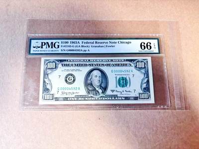 【Blue Auction】世界纸币精拍第780期——18级TOP拍卖/信誉/品质/专业/高效💫 - 【千位小号】美国 1963年100美金PMG66EPQ 