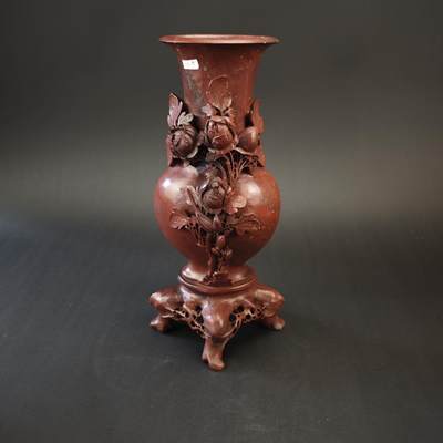 上海都达杂项专场九（全场包邮） - 民国 寿山朱砂冻雕花卉瓶1-357