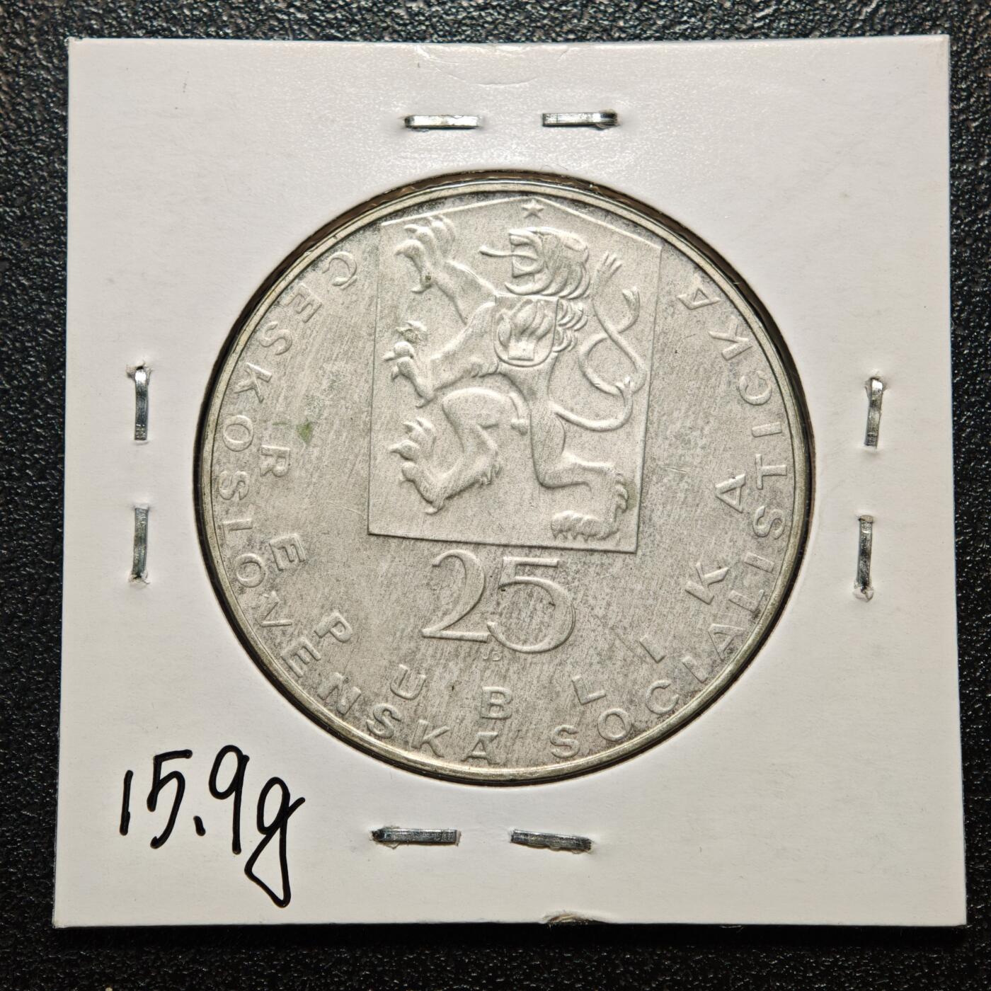 【德藏】世界币章拍卖第163期（拍品征集中~欢迎藏友联系） 老藏家集藏系列之- 1969年 捷克斯洛伐克生理学家浦肯野逝世25克朗纪念银币 直径约：34mm；重约：16g 入册20余年·附有当年购入价 