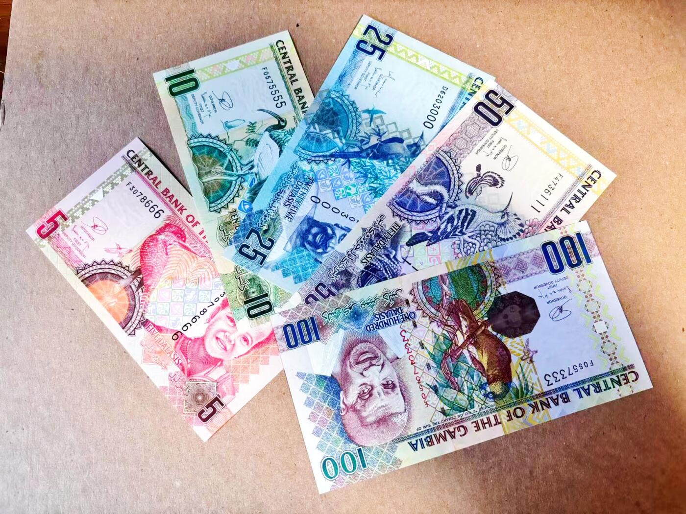 【Blue Auction】世界纸币精拍第780期——18级TOP拍卖/信誉/品质/专业/高效💫 【一组5张豹子号】冈比亚 5-100达拉西 全新UNC