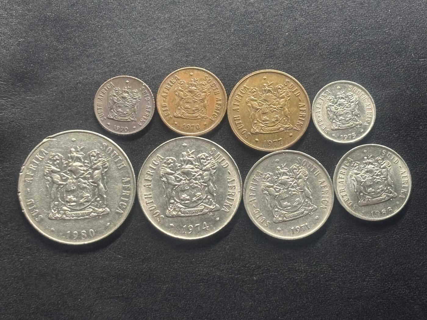 邮泉阁限时拍卖第四十场 非洲专场（硬币在国外。请付邮费6元。） 南非1970-1980年代8枚