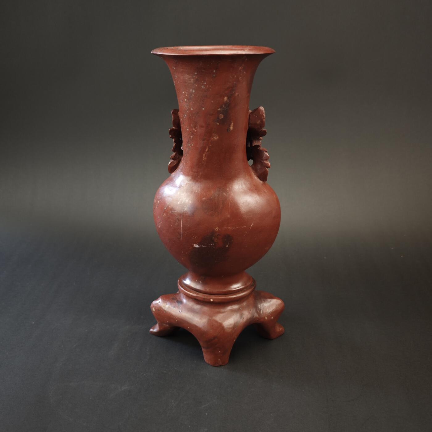 上海都达杂项专场九（全场包邮） 民国 寿山朱砂冻雕花卉瓶1-357