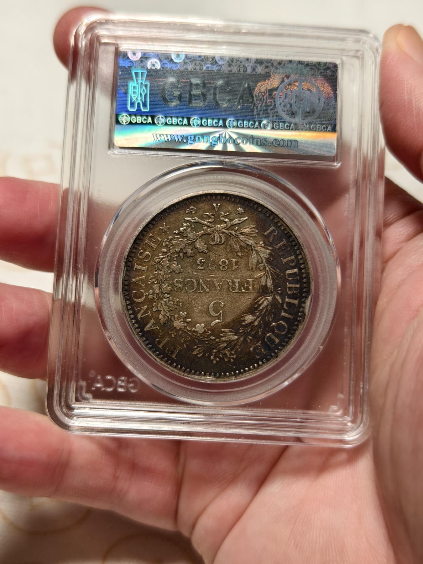 抚柳草堂-第十一期章牌钱币  奖章勋章限时免佣 满百包邮 放漏专场 1873法国大力神5FRANCS银币 淡彩包浆味道十足 细节很好