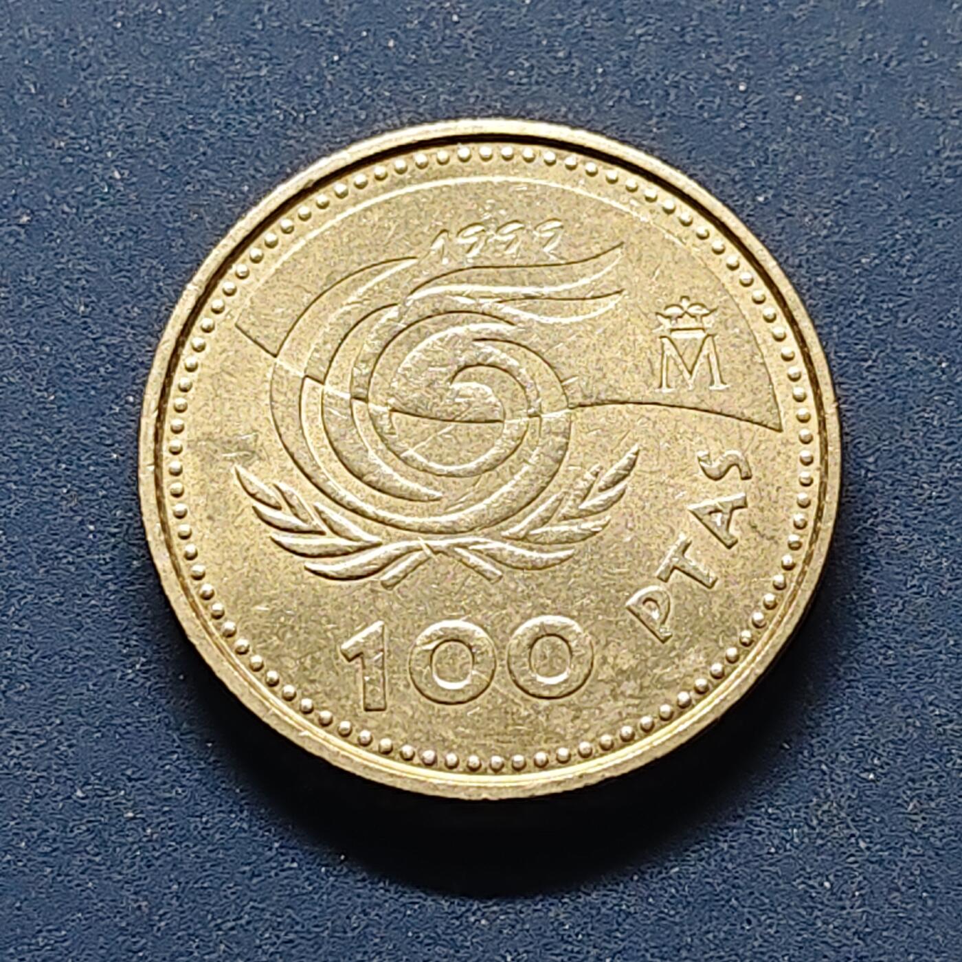 【全场包邮】纯粹捡漏拍498场-持续更新中 西班牙1999年100比塞塔国际老人年纪念币 BU品相