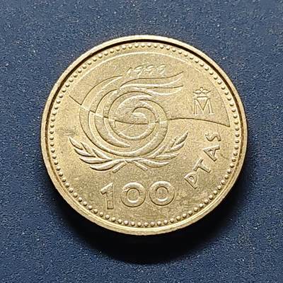 【全场包邮】纯粹捡漏拍498场-持续更新中 - 西班牙1999年100比塞塔国际老人年纪念币 BU品相