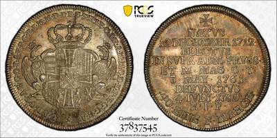 万国钱币拍卖第059期 - PCGS MS63 1780年德国条顿骑士团纪念大团长卡尔·亚历山大逝世1/4泰勒 仅发行400枚 周身欧陆香槟五彩环绕 采用独特的奖章式设计精美 值得入藏 PC唯一冠军分
