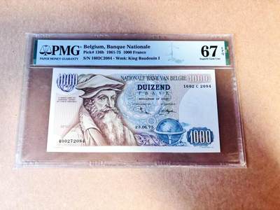 【Blue Auction】世界纸币精拍第780期——18级TOP拍卖/信誉/品质/专业/高效💫 - 比利时 1975年1000法郎 大力神 PMG67EPQ