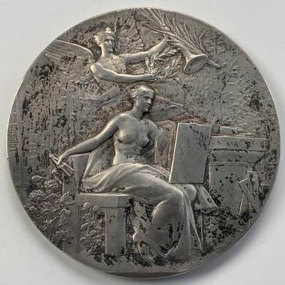 掌中浮雕-藏着的欧洲第051场 - 法国新艺术镀银大铜章《巴黎建筑设计大赛》， 71mm ， 作者: ch.Pillet  