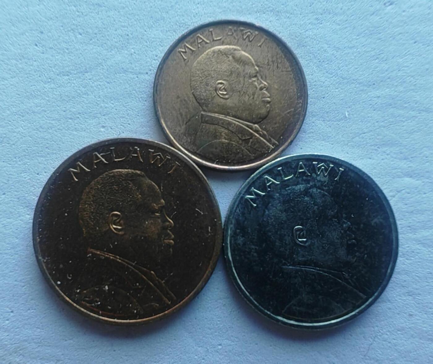 马拉维硬币1995年1/2/5坦巴拉3枚头像包
