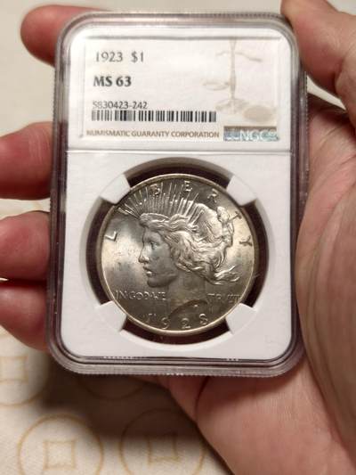 抚柳草堂-第十一期章牌钱币  奖章勋章限时免佣 满百包邮 放漏专场 - 1923 NGC MS63 美国和平1美元大银币 原光丝滑