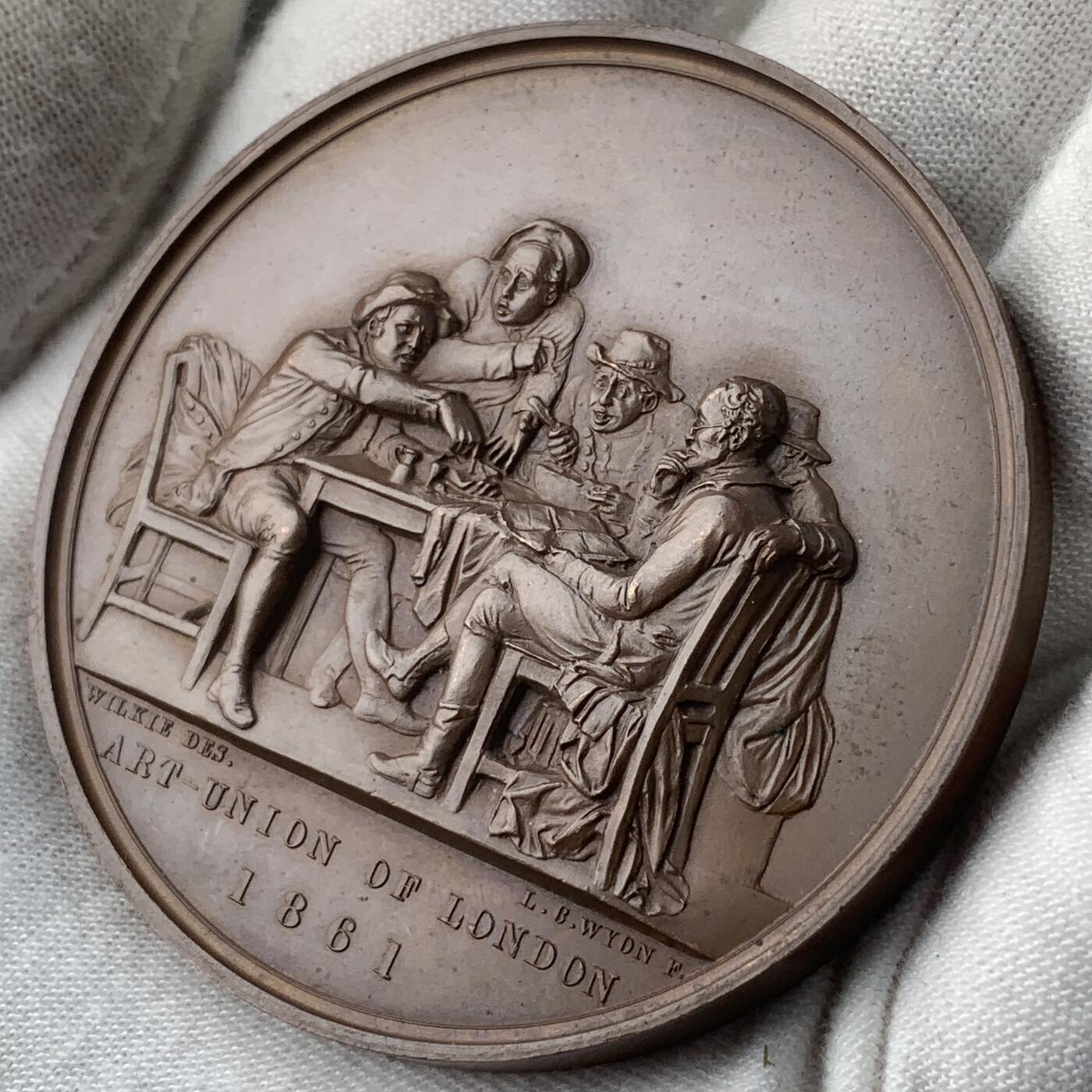 掌中浮雕-藏着的欧洲第051场 1861年英国伦敦艺术联盟戴维•威尔基纪念铜章，55mm；  BHM #2704