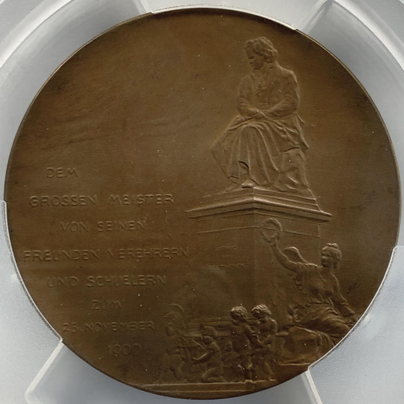 掌中浮雕-藏着的欧洲第051场 PCGS SP64 : 1900年奥地利雕塑家卡斯帕·冯·齐姆布施（Kaspar von Zumbusch）铜章，背面：维也纳贝多芬广场上竖立的贝多芬纪念雕塑就是由他操刀完成 ,56mm