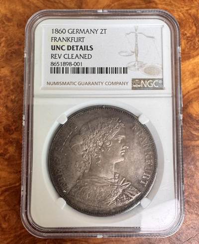 得物收藏 Chase Auction 第35期 - - 外钞、银元、民国钞和人民币混合场！持续更新中！ - 1860年德国2泰勒大银币，法兰克福少女，NGC UNC！