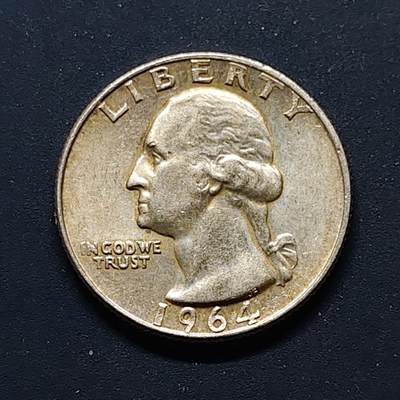 【全场包邮】纯粹捡漏拍498场-持续更新中 - 美国1964年华盛顿25分银币【24.3毫米6.25克90%，估算纯银价约158元（按28元/克银价核算）】