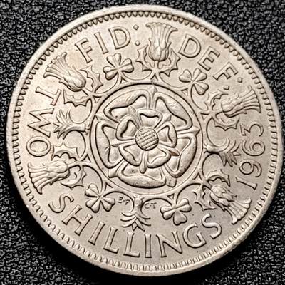 泉币菌-第177场- 精品福利场 - 英国早期 1963年2先令老镍币 伊丽莎白二世青年女王头像 28.3MM