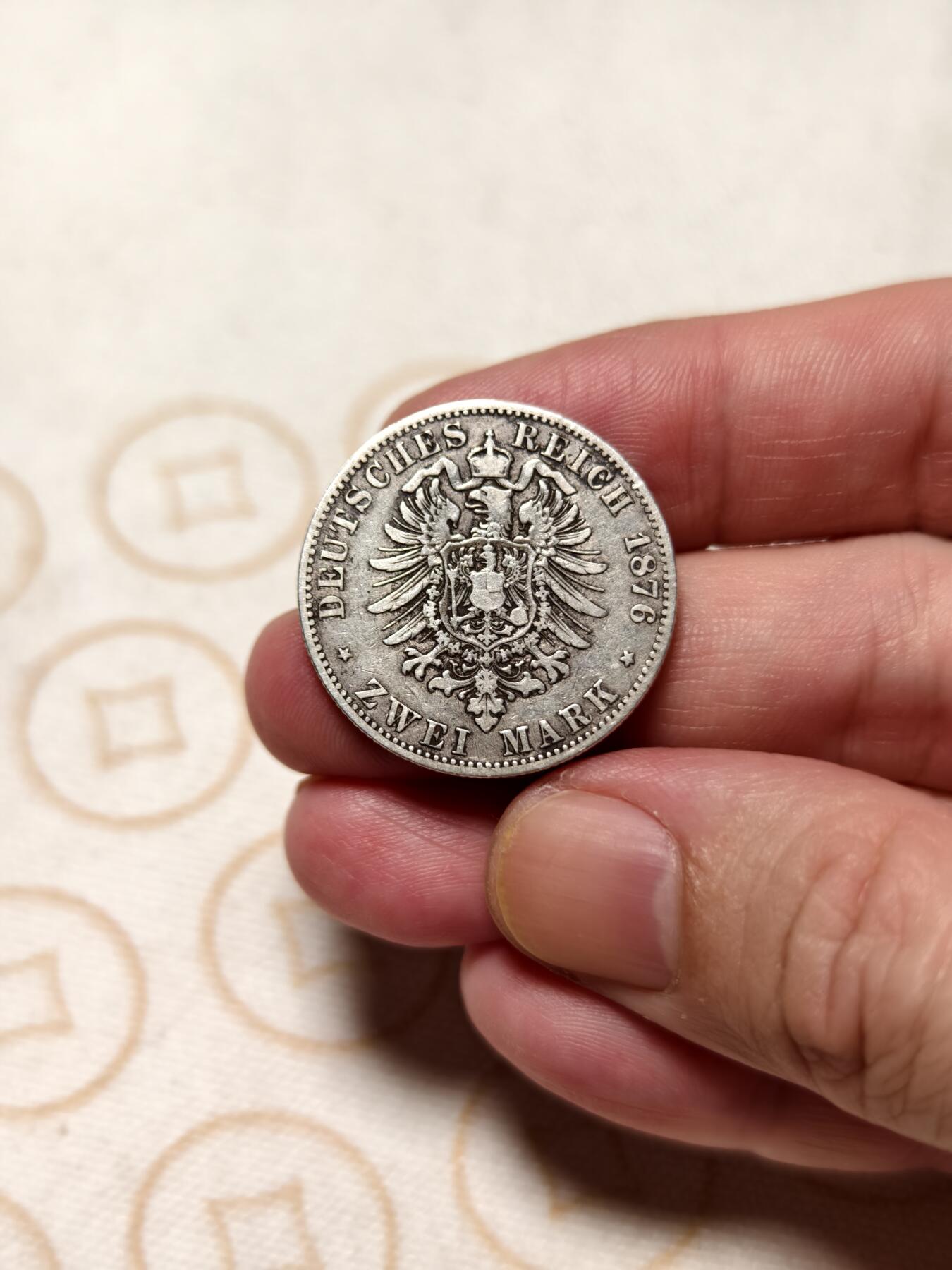 抚柳草堂-第十一期章牌钱币  奖章勋章限时免佣 满百包邮 放漏专场 1876年德国普鲁士威廉一世2马克a厂 短翅鹰好版重10.9g