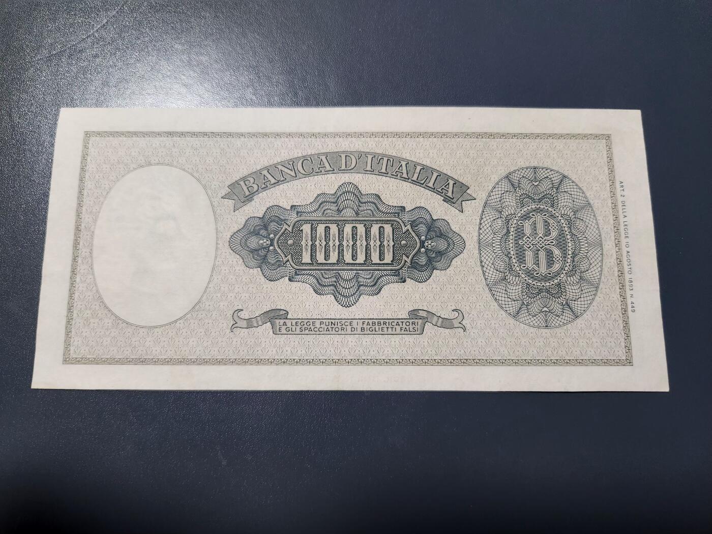 1月27号晚上8点 外国纸币自动截拍第14场 意大利1000极美品