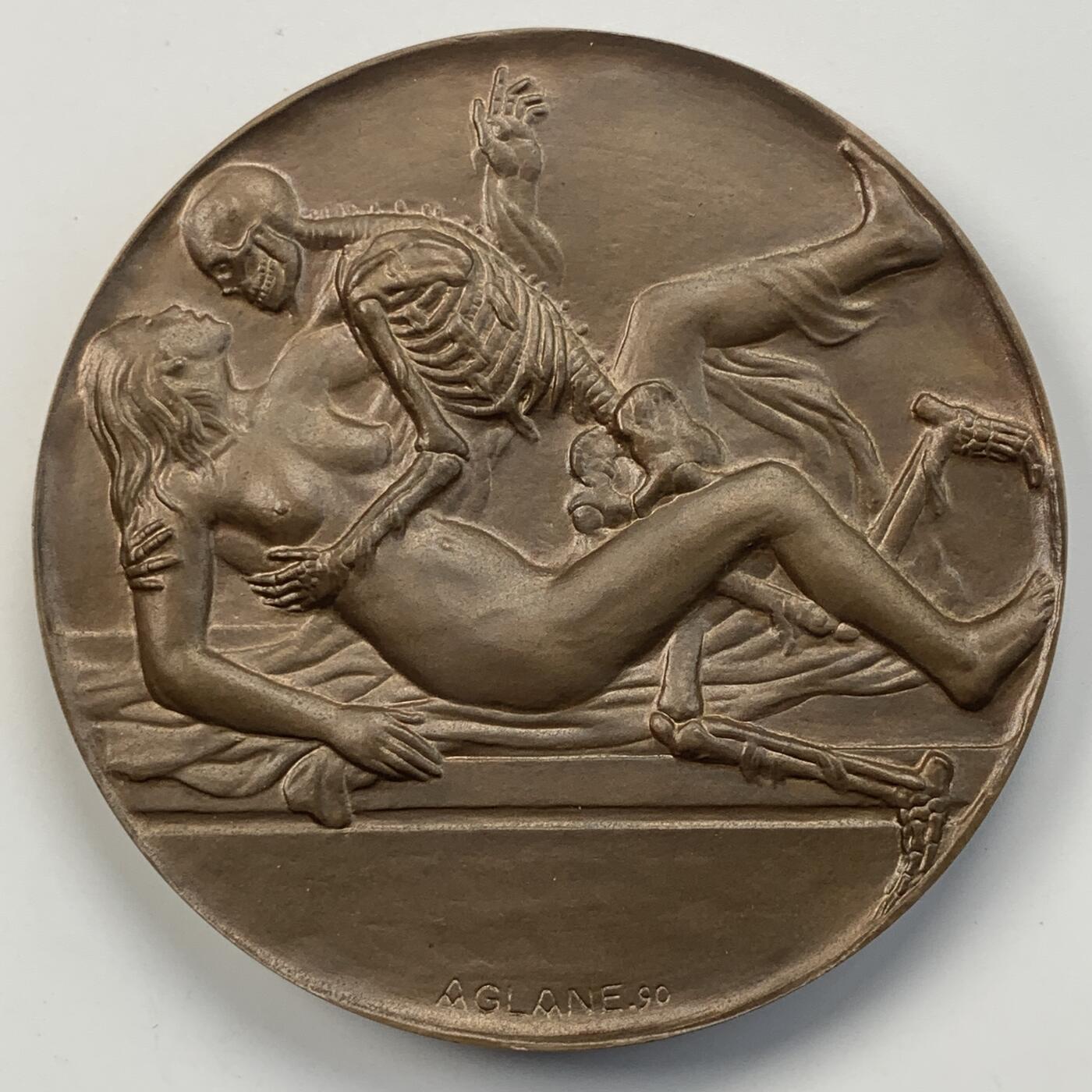 掌中浮雕-藏着的欧洲第051场 比利时超现实主义象征主义著名画家 费利西安.罗普斯 作品《死了都要爱》  ， 80mm