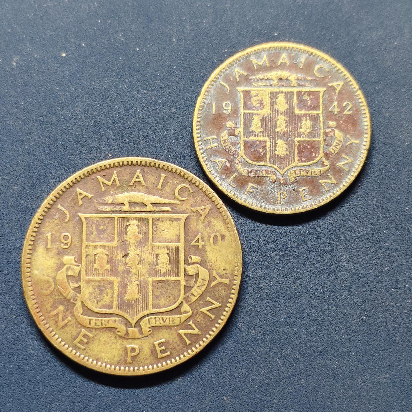 【全场包邮】纯粹捡漏拍498场-持续更新中 牙买加1940-1942年乔治六世半便士-1便士2枚一组