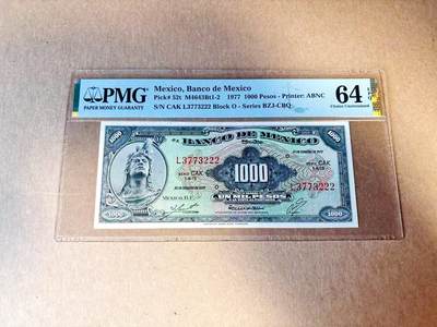 【Blue Auction】世界纸币精拍第780期——18级TOP拍卖/信誉/品质/专业/高效💫 -  【222豹子号】墨西哥 1977年1000比索 PMG64EPQ 