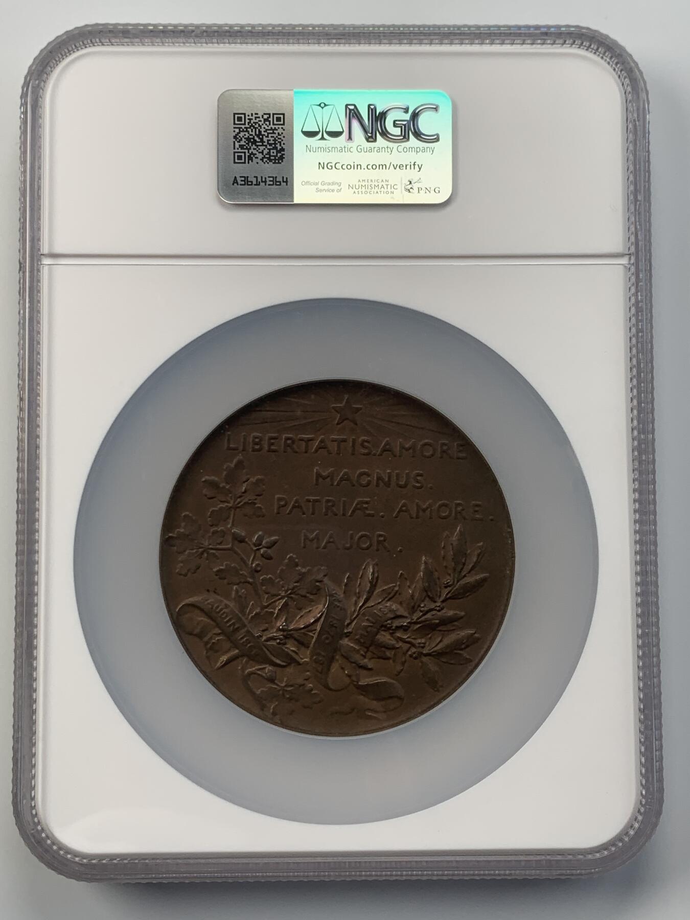 掌中浮雕-藏着的欧洲第051场 NGC MS64 : 1882年法国政治家莱昂·甘必大（Léon Gambetta）逝世纪念铜章，69mm，大师罗蒂作品