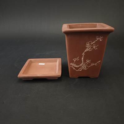 上海都达杂项专场九（全场包邮） - 民国 紫砂刻花卉百花争艳花盆套组 2件/套1-420