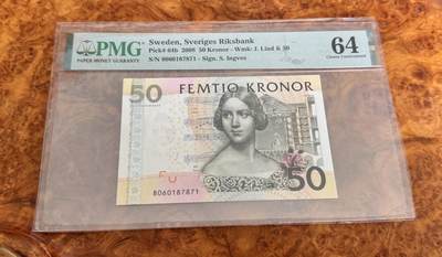得物收藏 Chase Auction 第35期 - - 外钞、银元、民国钞和人民币混合场！持续更新中！ - 2008年瑞典50克朗，PMG64！
