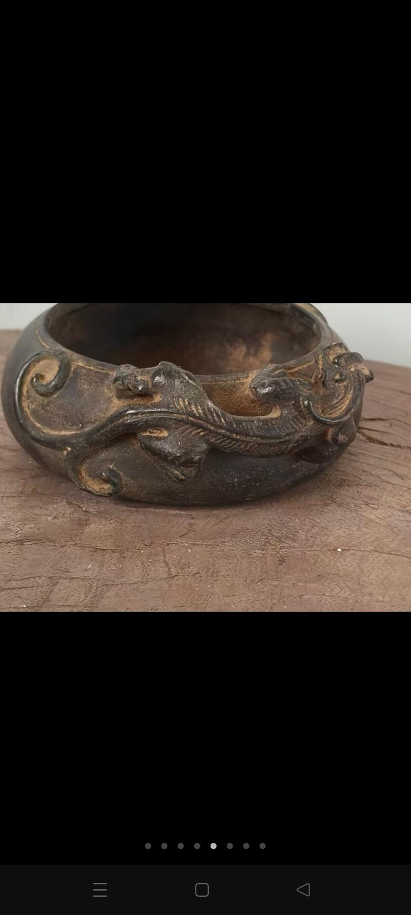 纯铜镂空盘龙小香炉一件。也可做烟灰缸用。包浆圆润自然皮克老辣。品相尺寸如图，完整牢固包老。