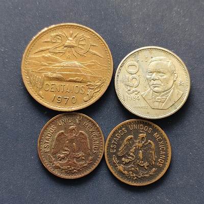 【全场包邮】纯粹捡漏拍498场-持续更新中 - 墨西哥各年份散币4枚一组-含早期铜币