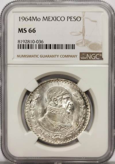 博洋堂世界钱币拍卖第159期（全场包邮） - NGC MS66 墨西哥1964年1比索鹰洋银币，卷拆曝光