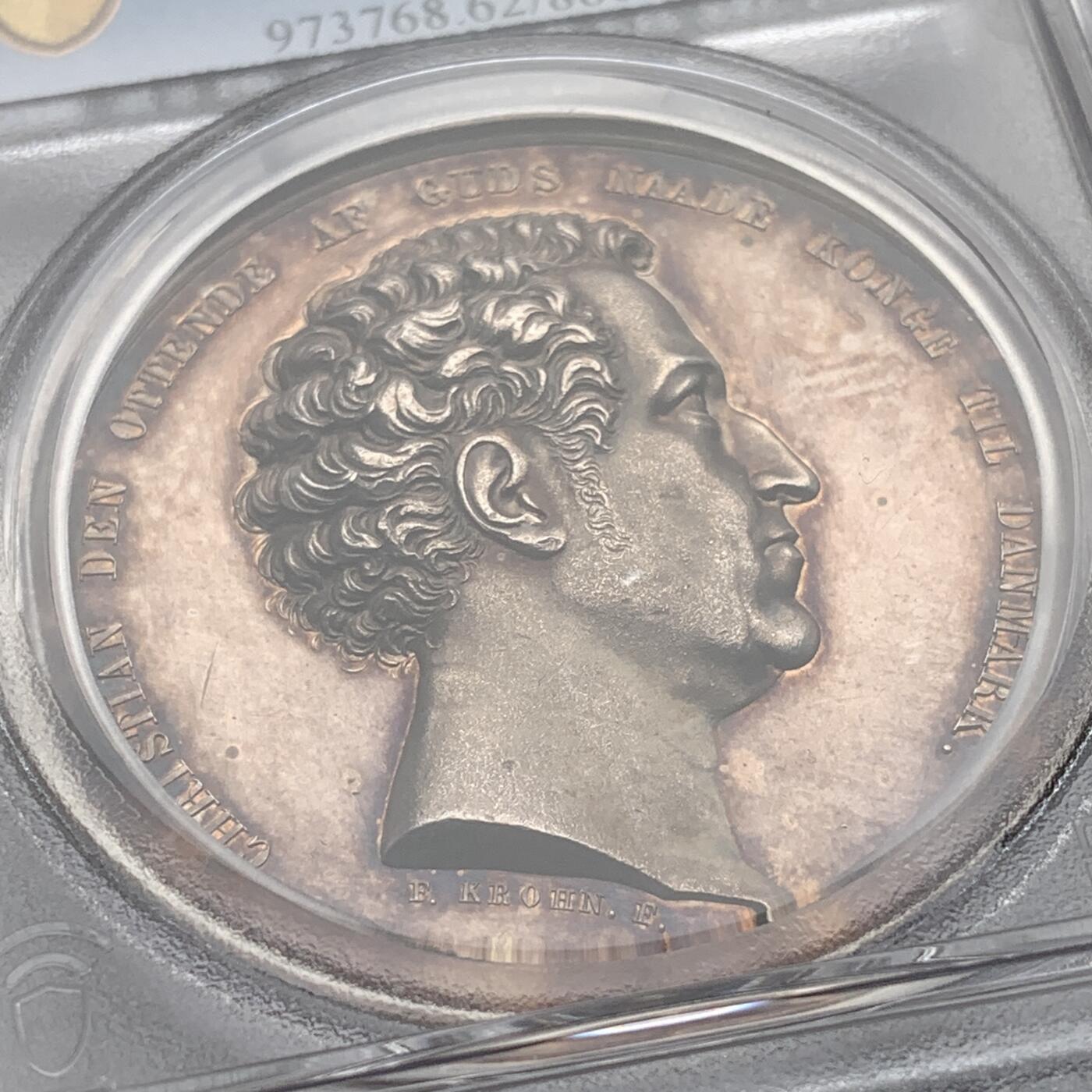 掌中浮雕-藏着的欧洲第051场 PCGS SP62 ：1839年克里斯蒂安八世加冕为丹麦国王银章，44mm，F. C. Krohn雕刻