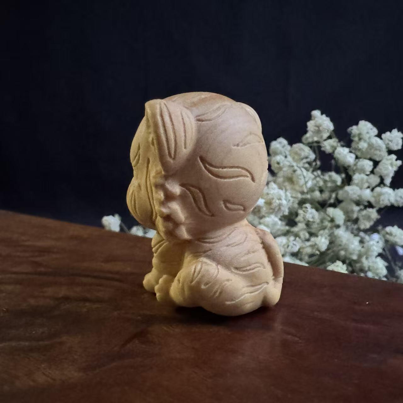 零元拍：哈基米系列，黄杨木雕12生肖之：虎宝，高约：40MM。就这么可