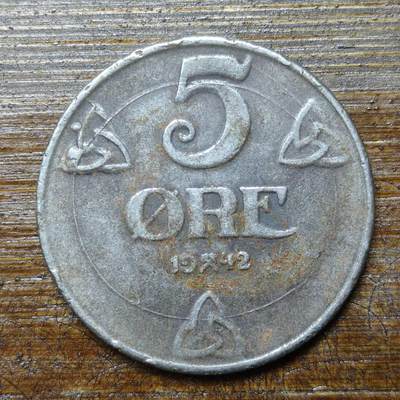 【铜匠收藏】★第141★散币专场 不寄存，30包邮。不满30元，支付5元运费。《接受代拍 代送NGC评级》 - 24【无寄存】德占挪威 1942年 5欧尔 铁币