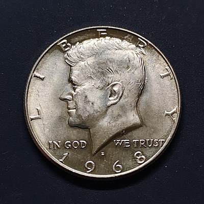 【全场包邮】纯粹捡漏拍498场-持续更新中 - 美国1968年肯尼迪半元银币【30.6毫米11.5克40%，估算纯银价约129元（按28元/克银价核算）】