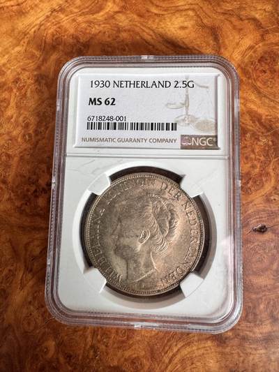 得物收藏 Chase Auction 第35期 - - 外钞、银元、民国钞和人民币混合场！持续更新中！ - 1930年荷兰2.5盾大银币，威廉敏娜，NGC MS62！