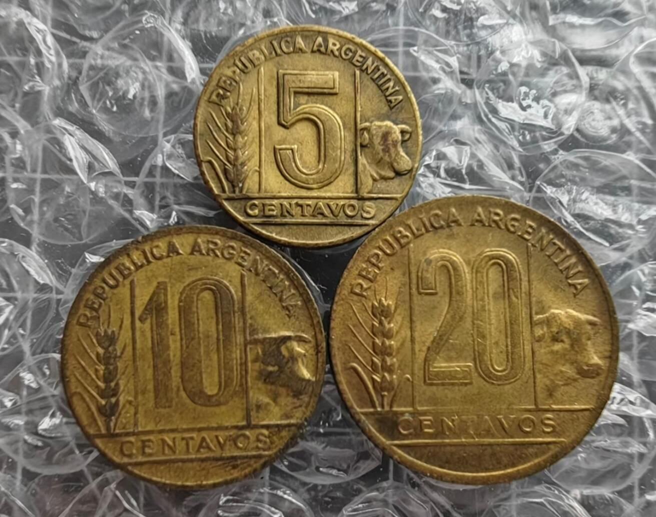 阿根廷硬币1946-1949年奶牛版3枚套