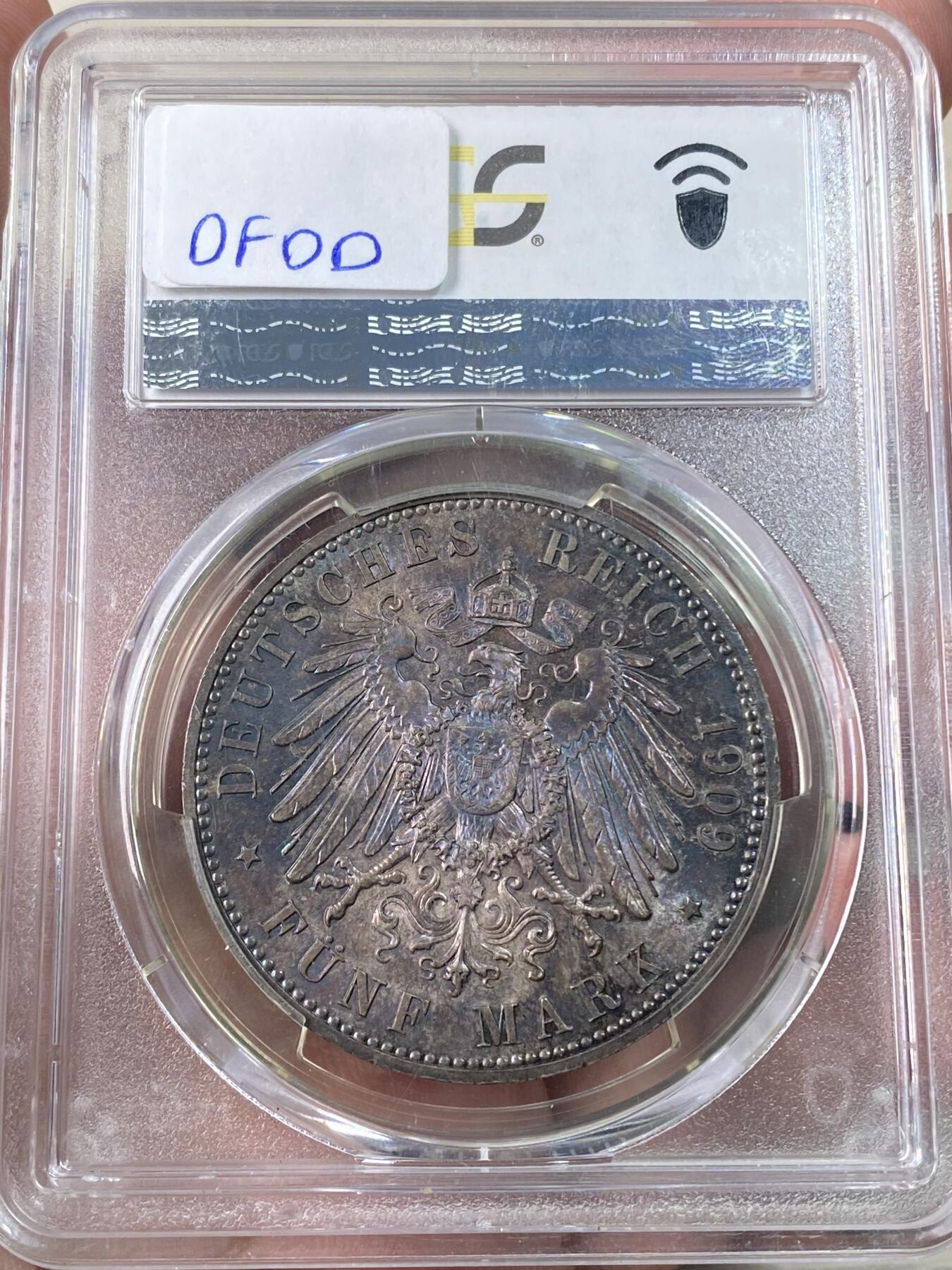 万国钱币拍卖第060期（万国六十期纪念大拍） PCGS MS64 1909萨克森莱比锡大学长翅5马克 经典品种 浓郁烟熏五彩极美 原味转光 收藏级品质
